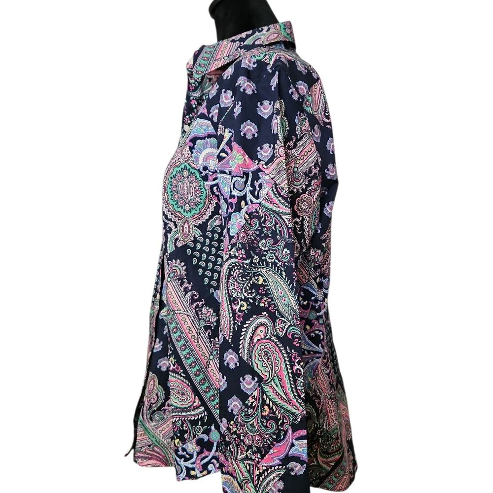 Lauren Ralph Lauren Women Large Paisley Patchwork Button Down Shirt Navy Pink - Picture 2 of 11